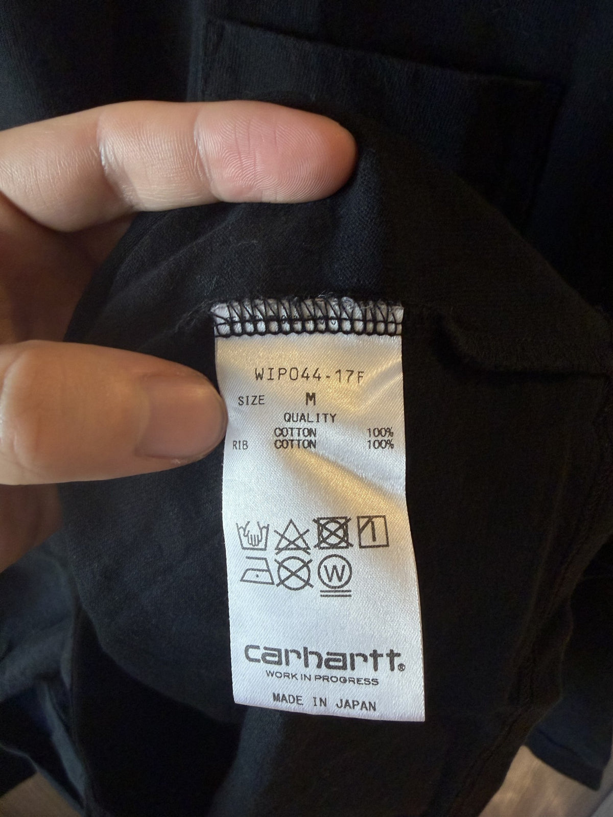 Care label: WIP044-17F, 100% cotton, Made in Japan