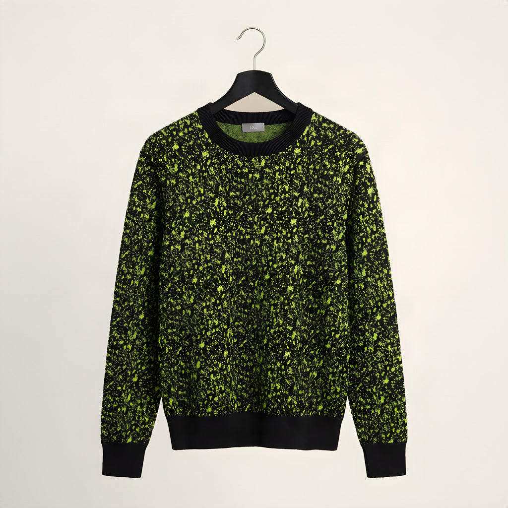 Dior Homme neon green splatter jacquard knit sweater, front