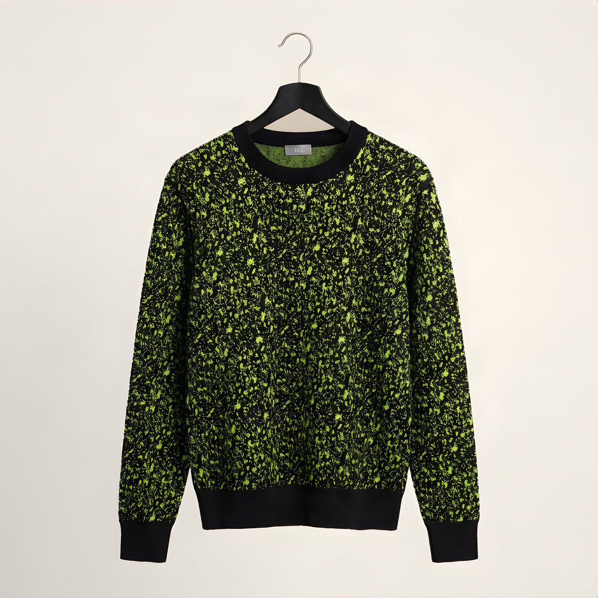 Dior Homme neon green splatter jacquard knit sweater, front