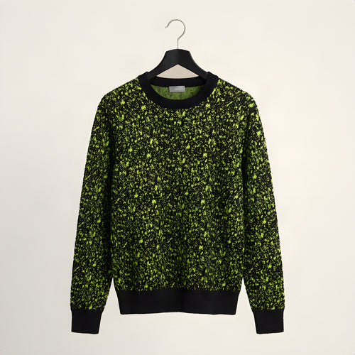 Dior Homme neon green splatter jacquard knit sweater, front