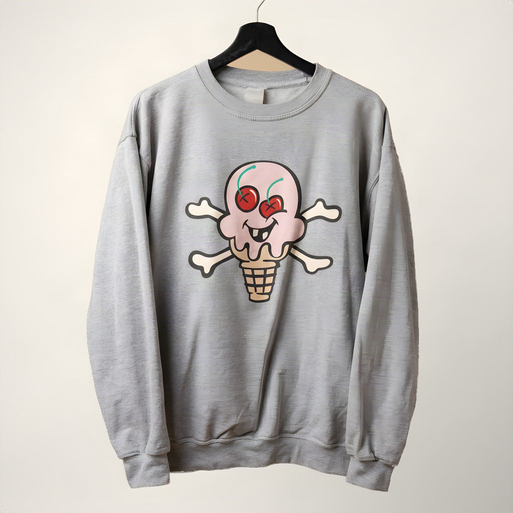 ICECREAM Cones & Bones grey crewneck sweatshirt, front