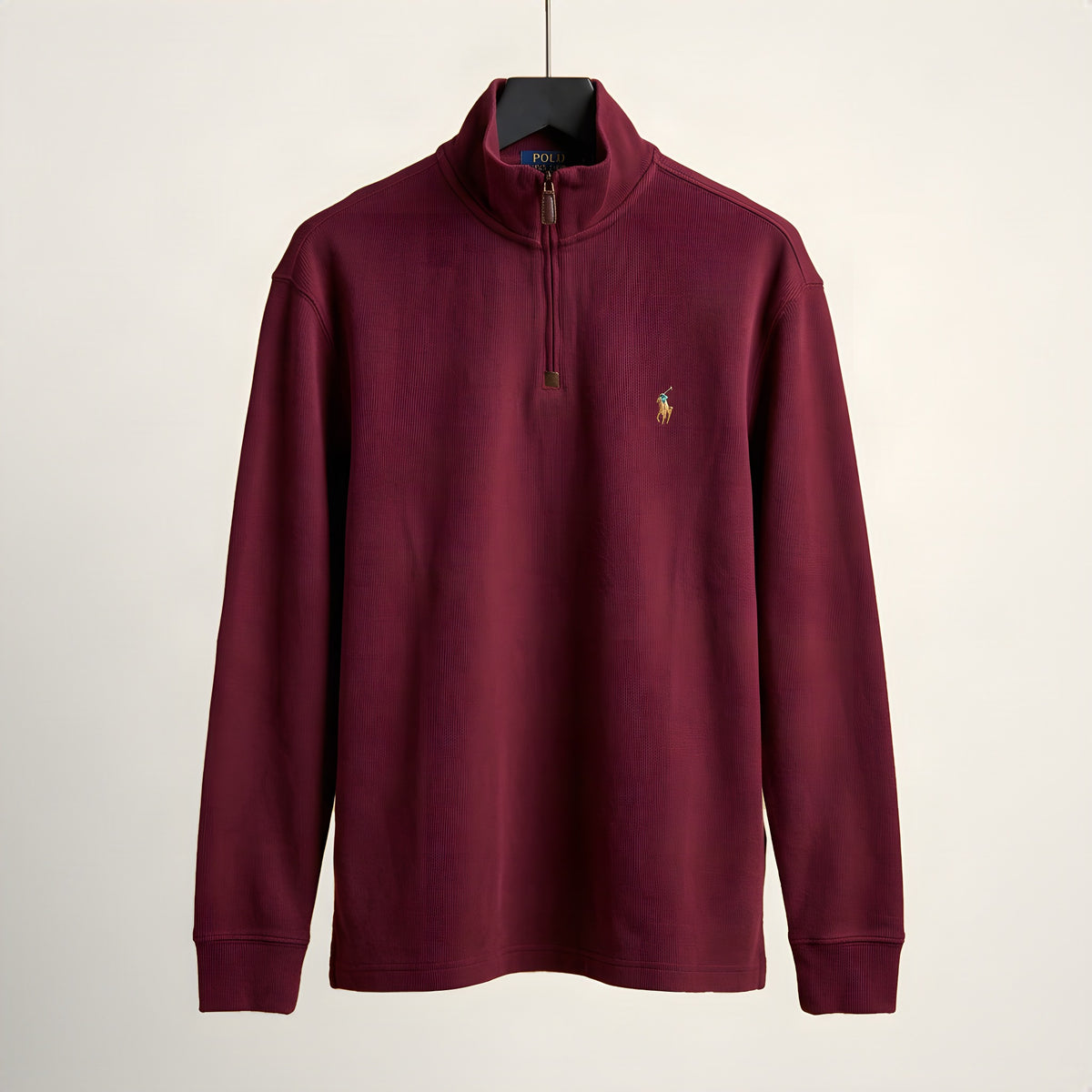 Polo Ralph Lauren burgundy rib-knit quarter-zip pullover, front