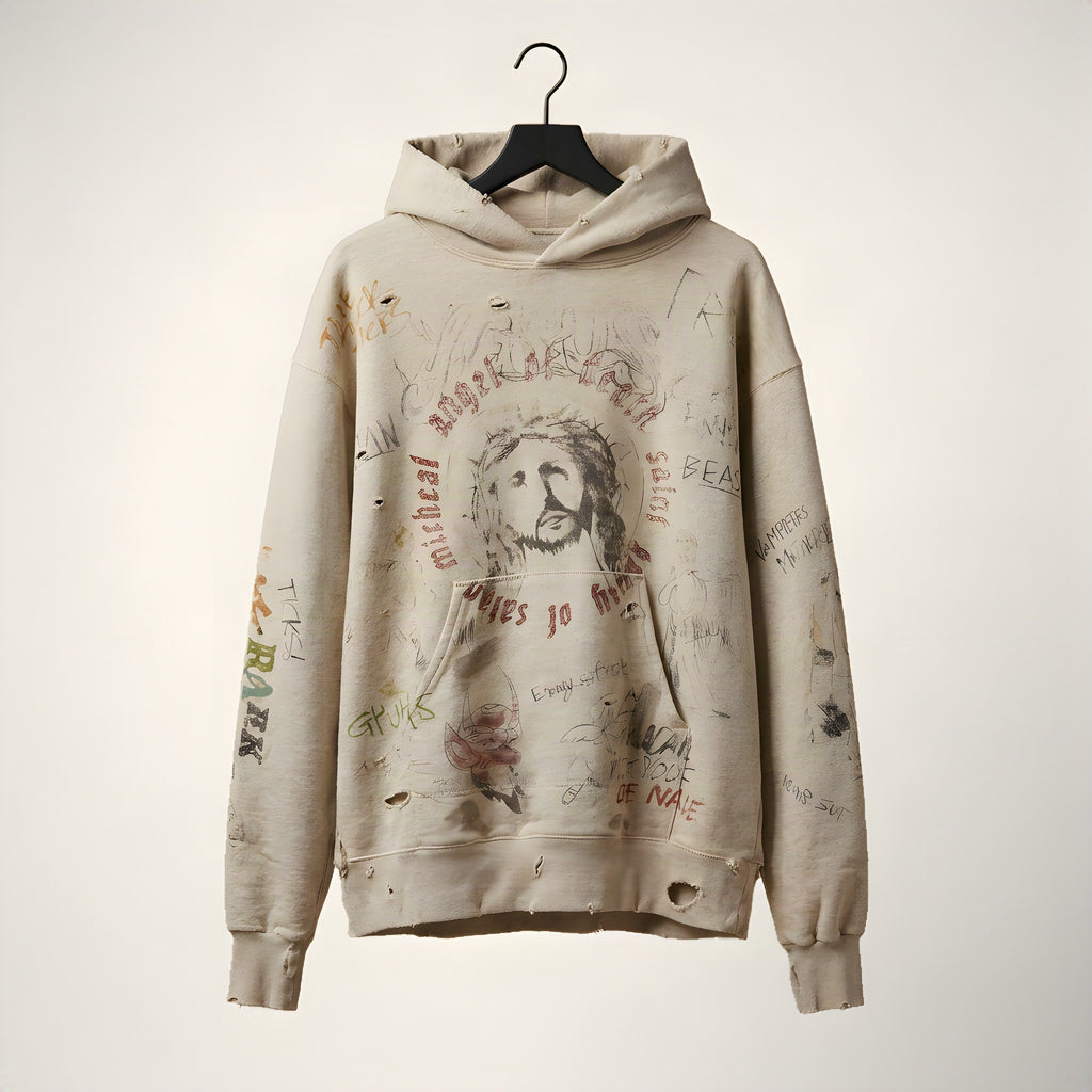 Saint Michael Judgement hoodie, front Jesus print