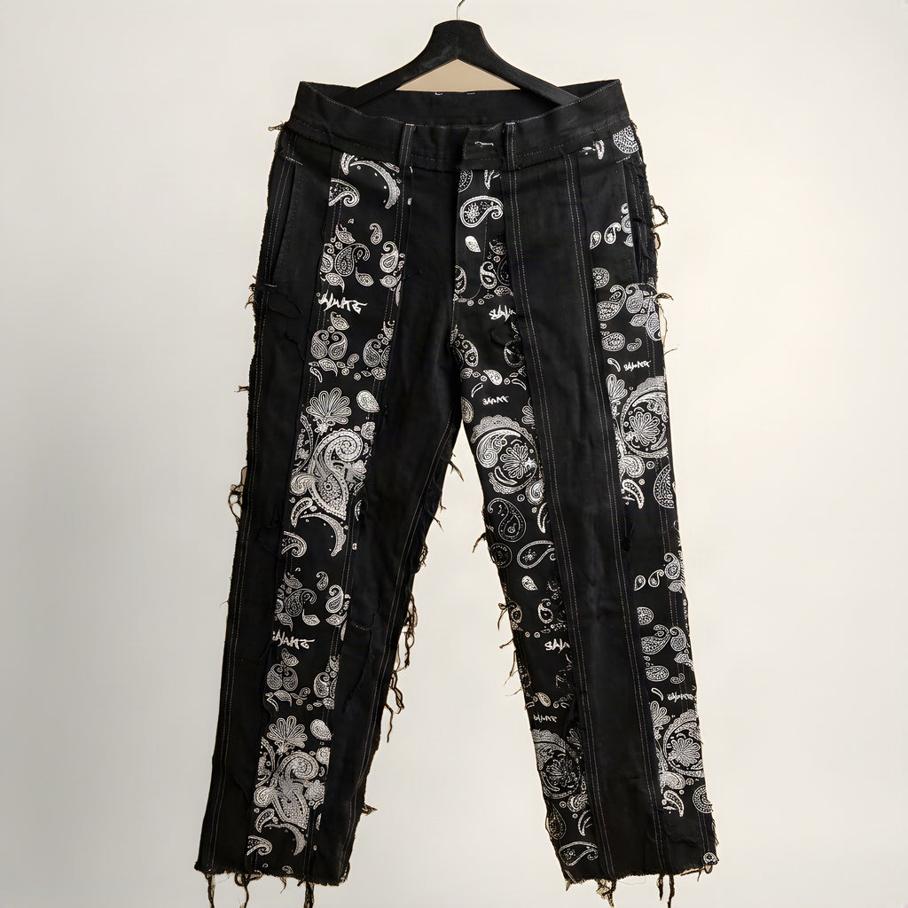 Salute black bandana paisley patchwork jeans, front