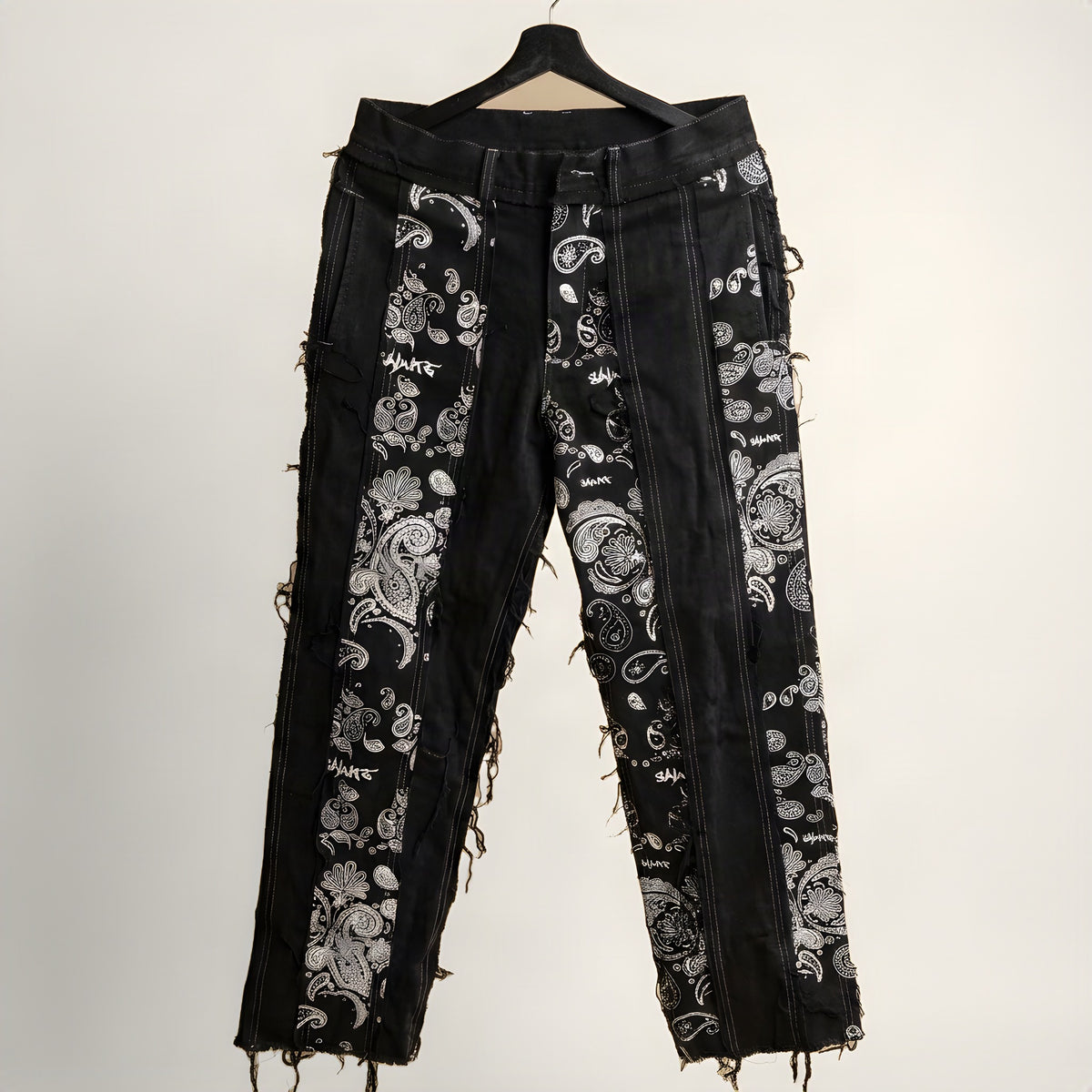 Salute black bandana paisley patchwork jeans, front
