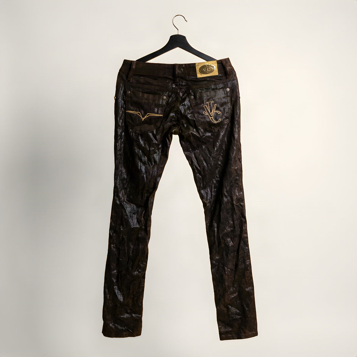 VJC coated jeans, back with embroidered VJC pocket