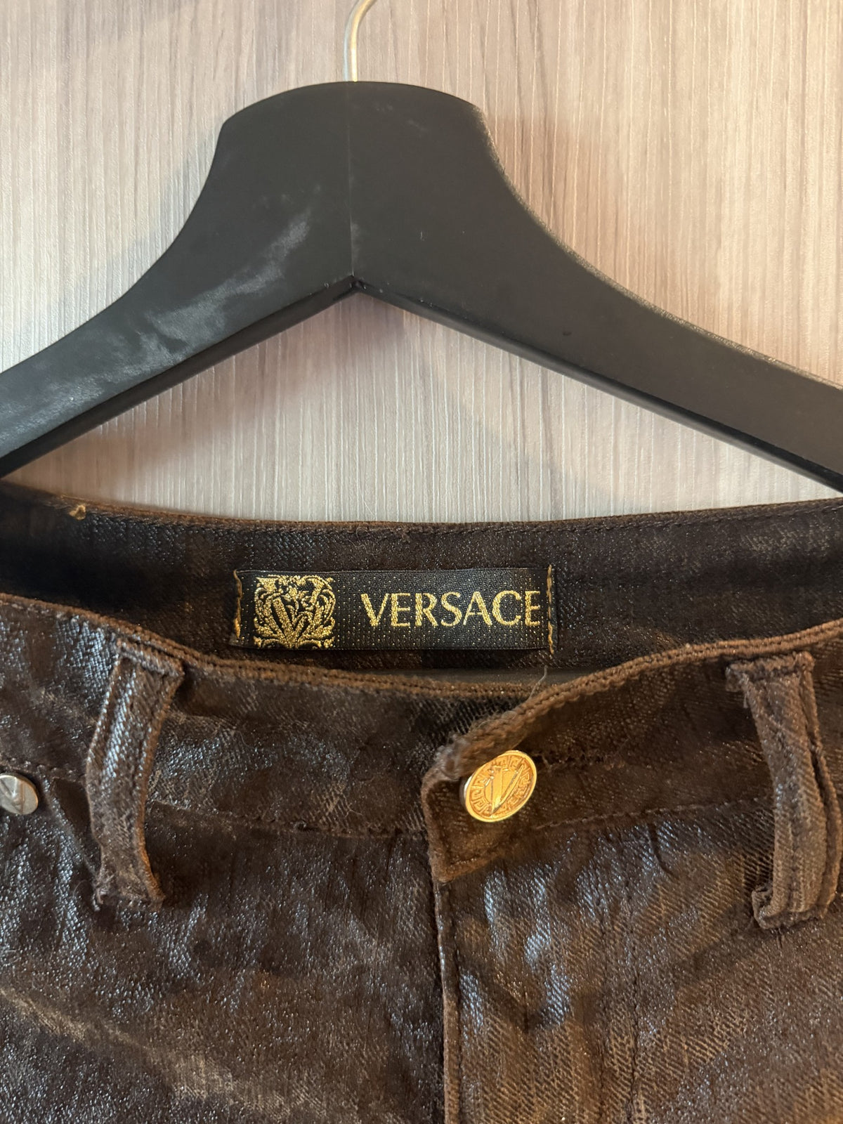 Versace waistband label and medusa button